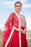 Shop_Masumi Mewawalla_Red Dupion Embroidery Scoop Neck Anarkali With Dupatta  _Online_at_Aza_Fashions