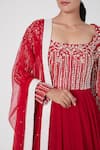 Masumi Mewawalla_Red Dupion Embroidery Scoop Neck Anarkali With Dupatta  _at_Aza_Fashions