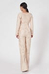 Shop_Masumi Mewawalla_Gold Dupion Embroidery V Neck Embellished Jumpsuit  _at_Aza_Fashions