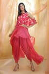 Buy_Masumi Mewawalla_Pink Silk Embroidery Cape Round Bustier Sweetheart And Dhoti Pant Set  _at_Aza_Fashions