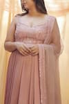 Buy_Masumi Mewawalla_Pink Crepe Embroidery Leaf Neck Anarkali With Dupatta  _Online_at_Aza_Fashions