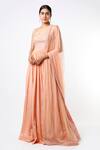 Buy_Masumi Mewawalla_Peach Soft Net Embroidery Leaf Neck Anarkali With Dupatta  _at_Aza_Fashions