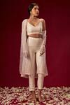 Buy_Masumi Mewawalla_White Organza, Dupion Silk V Neck Jacket And Pant Set_at_Aza_Fashions