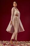 Masumi Mewawalla_White Organza, Dupion Silk V Neck Jacket And Pant Set_Online_at_Aza_Fashions