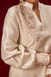 Buy_Masumi Mewawalla_White Organza, Dupion Silk Mandarin Collar Embroidered Kurta And Pant Set_Online_at_Aza_Fashions