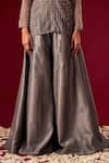 Masumi Mewawalla_Grey Dupion Silk Embroidery V Neck Organza Top And Pant Set  _Online_at_Aza_Fashions