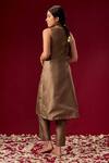 Shop_Masumi Mewawalla_Brown Dupion Silk Embroidery V Neck Kurta And Pant Set  _at_Aza_Fashions