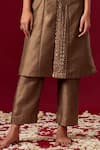 Buy_Masumi Mewawalla_Brown Dupion Silk Embroidery V Neck Kurta And Pant Set  _Online_at_Aza_Fashions