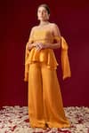 Buy_Masumi Mewawalla_Yellow Satin Organza Embroidery Sweetheart Neck Top And Pant Set  _at_Aza_Fashions