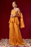 Buy_Masumi Mewawalla_Yellow Satin Organza Embroidery Sweetheart Neck Top And Pant Set  _Online_at_Aza_Fashions