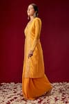 Shop_Masumi Mewawalla_Yellow Dupion Silk Embroidery V Neck Jacket Kurta And Dhoti Skirt Set _at_Aza_Fashions