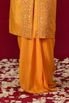 Masumi Mewawalla_Yellow Dupion Silk Embroidery V Neck Jacket Kurta And Dhoti Skirt Set _Online_at_Aza_Fashions