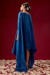 Shop_Masumi Mewawalla_Blue Satin Organza Embroidery Halter Draped Kaftan Dress  _at_Aza_Fashions