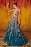 Buy_Masumi Mewawalla_Blue Satin Organza Hand Embroidered Sequins V Neck Cutout Gown  _Online_at_Aza_Fashions