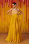 Buy_Masumi Mewawalla_Yellow Silk Hand Embroidered Sequins V Neck Anarkali  _at_Aza_Fashions