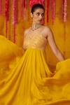 Masumi Mewawalla_Yellow Silk Hand Embroidered Sequins V Neck Anarkali  _Online_at_Aza_Fashions