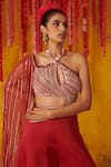 Buy_Masumi Mewawalla_Red Satin Organza Hand Embroidered Sequins Halter Neck Draped Jumpsuit  _Online_at_Aza_Fashions