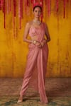 Buy_Masumi Mewawalla_Pink Silk Hand Embroidered Sequins Pre-draped Pant Saree Set  _at_Aza_Fashions