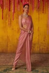 Shop_Masumi Mewawalla_Pink Silk Hand Embroidered Sequins Pre-draped Pant Saree Set  _at_Aza_Fashions