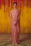 Masumi Mewawalla_Pink Silk Hand Embroidered Sequins Pre-draped Pant Saree Set  _Online_at_Aza_Fashions