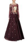 Buy_Masumi Mewawalla_Maroon Silk Flat Collar Embroidered Organza Lehenga Set _at_Aza_Fashions