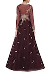 Shop_Masumi Mewawalla_Maroon Silk Flat Collar Embroidered Organza Lehenga Set _at_Aza_Fashions