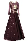 Masumi Mewawalla_Maroon Silk Flat Collar Embroidered Organza Lehenga Set _Online_at_Aza_Fashions