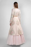 Shop_Masumi Mewawalla_Peach Organza Embroidery Round Embellished Crop Top And Lehenga Set _at_Aza_Fashions