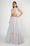 Buy_Masumi Mewawalla_Purple Net Embroidery Round Embellished Crop Top And Lehenga Set _at_Aza_Fashions