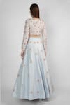 Shop_Masumi Mewawalla_Blue Raw Silk Embroidery Round Embellished Crop Top And Lehenga Set _at_Aza_Fashions