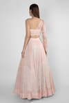 Shop_Masumi Mewawalla_Peach Organza Embroidery Asymmetric One Shoulder Crop Top And Lehenga Set _at_Aza_Fashions