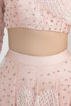 Masumi Mewawalla_Peach Organza Embroidery Asymmetric One Shoulder Crop Top And Lehenga Set _Online_at_Aza_Fashions