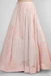 Buy_Masumi Mewawalla_Peach Organza Embroidery Asymmetric One Shoulder Crop Top And Lehenga Set _Online_at_Aza_Fashions