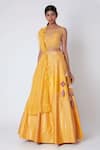 Buy_Masumi Mewawalla_Yellow Raw Silk Embroidery Round Bridal Lehenga Set _at_Aza_Fashions