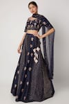 Buy_Masumi Mewawalla_Blue Raw Silk Leaf Neck Embroidered Lehenga Set _at_Aza_Fashions