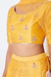 Masumi Mewawalla_Yellow Dupion Scoop Neck Floral Embroidered Lehenga Set _Online_at_Aza_Fashions