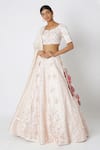 Shop_Masumi Mewawalla_Beige Raw Silk Embroidery Round Bridal Lehenga Set _at_Aza_Fashions