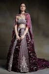 Masumi Mewawalla_Purple Dupion Sweetheart Neck Organza Cape And Silk Ruffle Lehenga Set _Online_at_Aza_Fashions