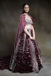 Buy_Masumi Mewawalla_Purple Dupion Sweetheart Neck Organza Cape And Silk Ruffle Lehenga Set _Online_at_Aza_Fashions