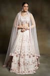 Buy_Masumi Mewawalla_Beige Silk V Neck Embroidered Bridal Lehenga Set _at_Aza_Fashions