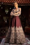 Buy_Masumi Mewawalla_Maroon Dupion Embroidery Sweetheart Halter Blouse And Lehenga Set _at_Aza_Fashions