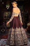 Buy_Masumi Mewawalla_Maroon Dupion Embroidery Sweetheart Halter Blouse And Lehenga Set _Online_at_Aza_Fashions