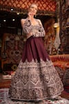 Shop_Masumi Mewawalla_Maroon Dupion Embroidery Sweetheart Halter Blouse And Lehenga Set _Online_at_Aza_Fashions