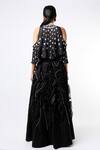 Shop_Masumi Mewawalla_Black Organza, Shantoon, Dupion, Tabby Silk Cold Shoulder Cape And Lehenga Set_at_Aza_Fashions