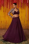 Buy_Masumi Mewawalla_Purple Dupion Silk Hand Embroidered Sequins Sweetheart Neck Jacket Lehenga Set _at_Aza_Fashions