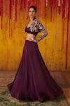 Shop_Masumi Mewawalla_Purple Dupion Silk Hand Embroidered Sequins Sweetheart Neck Jacket Lehenga Set _at_Aza_Fashions