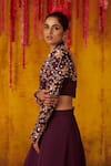 Masumi Mewawalla_Purple Dupion Silk Hand Embroidered Sequins Sweetheart Neck Jacket Lehenga Set _Online_at_Aza_Fashions