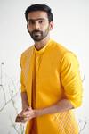 Shop_Masumi Mewawalla_Yellow Embroidered Sherwani And Kurta Set _Online_at_Aza_Fashions