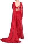 Shop_Masumi Mewawalla_Red Silk Blouse Scoop Pre-draped Saree And Cape  _at_Aza_Fashions