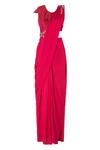 Buy_Masumi Mewawalla_Pink Raw Silk, Crepe Round Pre-draped Saree With Blouse _at_Aza_Fashions